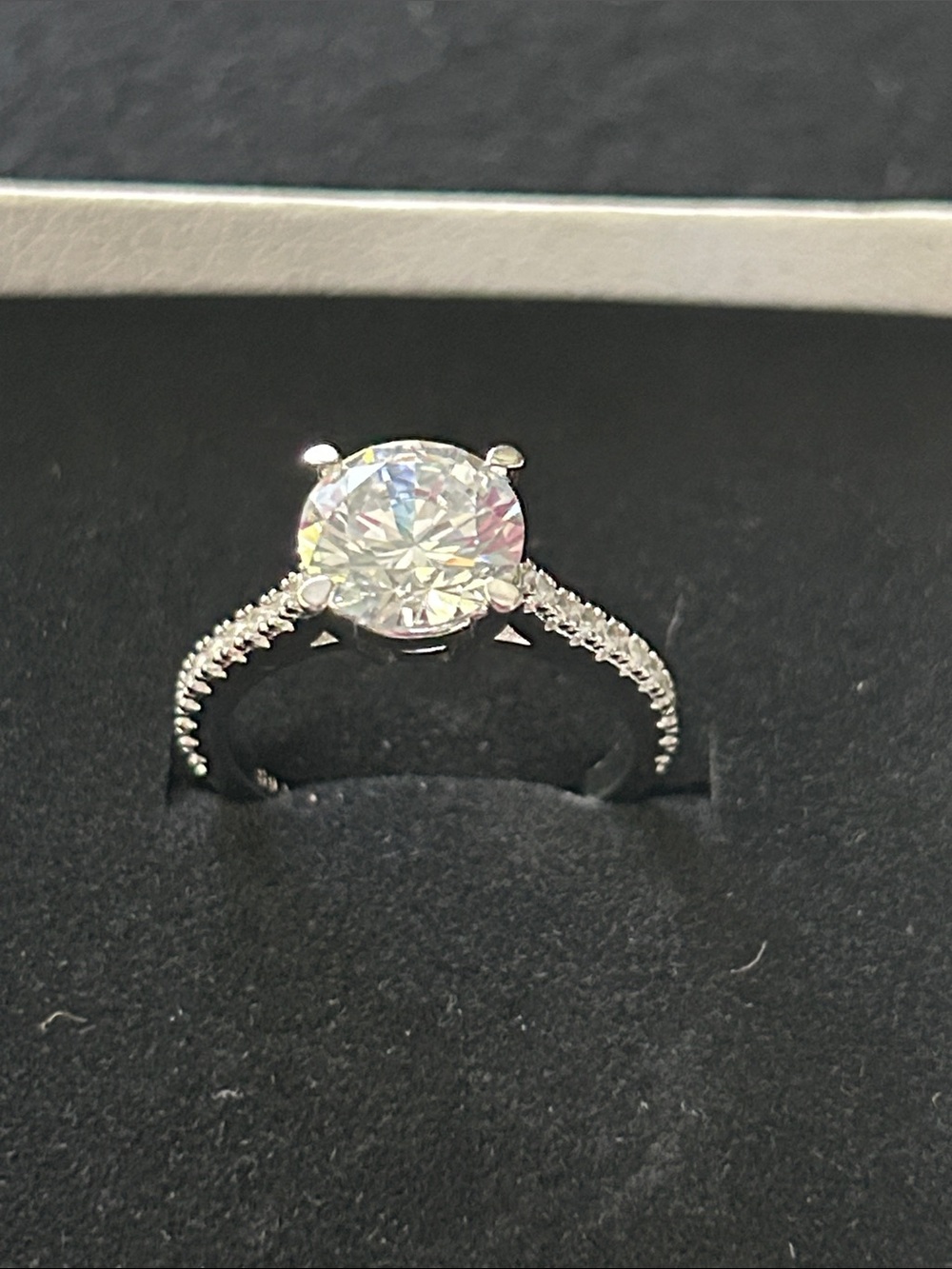 Classic Solitaire Round CZ Accent Ring in Silver 8.5